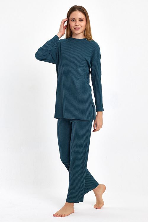 Kadın Petrol Kadın Fitilli Raporlu & Eşofman, Gündelik Ev Giyim Pijama Takımı