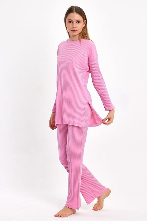 Kadın Pudra Kadın Fitilli Raporlu & Eşofman, Gündelik Ev Giyim Pijama Takımı