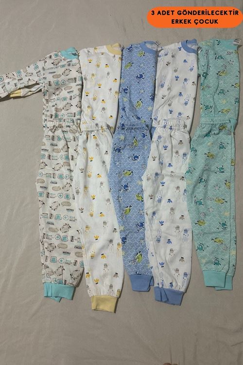 3'lü Erkek Çocuk Karışık Baskılı Fiyat Performans Pamuk Basic Pijama Takımı