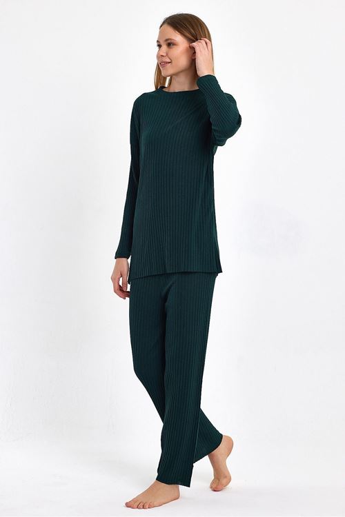 Kadın Zümrüt Kadın Fitilli Raporlu & Eşofman, Gündelik Ev Giyim Pijama Takımı