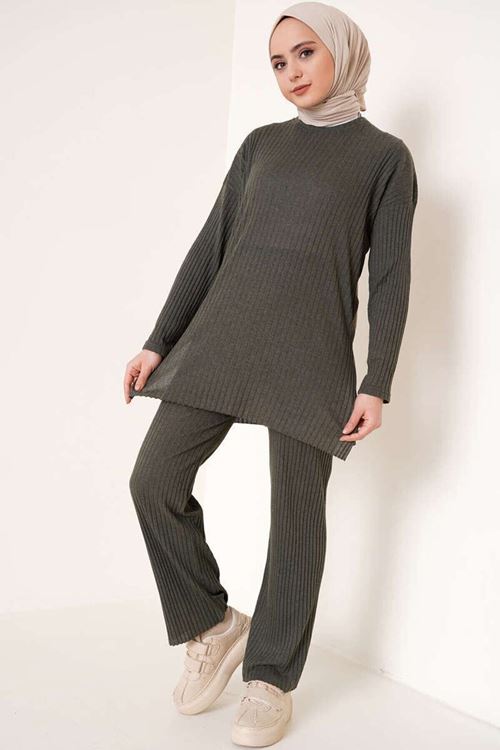 Kadın Haki Kadın Fitilli Raporlu & Eşofman, Gündelik Ev Giyim Pijama Takımı