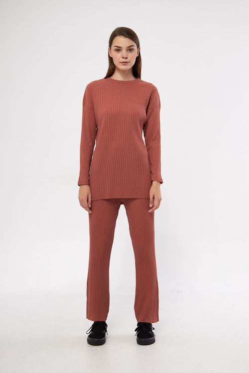 Kadın Kiremit Kadın Fitilli Raporlu & Eşofman, Gündelik Ev Giyim Pijama Takımı