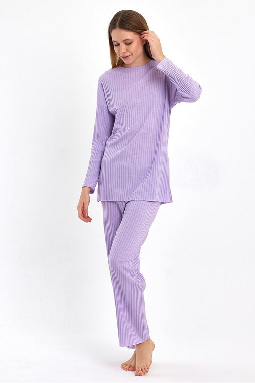 Kadın Lila Kadın Fitilli Raporlu & Eşofman, Gündelik Ev Giyim Pijama Takımı