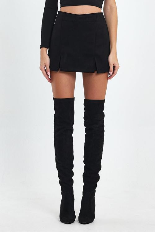 Çift Yırtmaç Süet Şort Etek