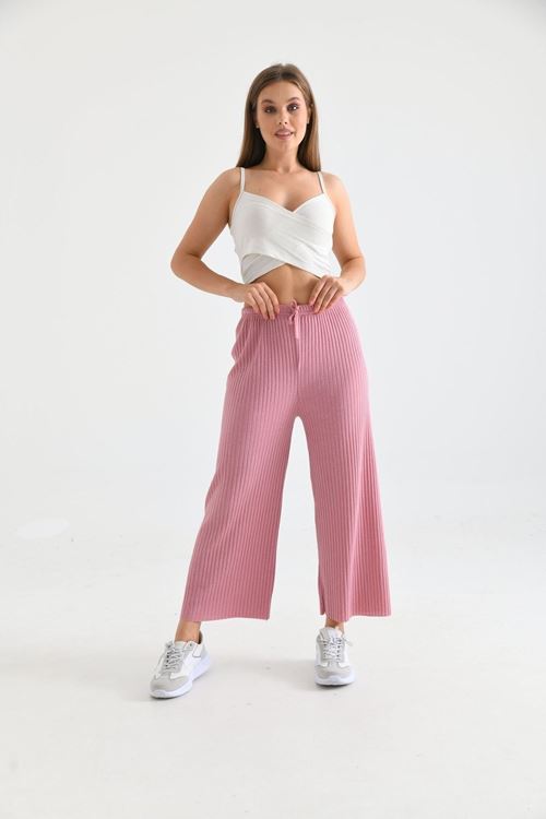 Kadın Ribana Kumaş Fitilli Pantolon Pembe
