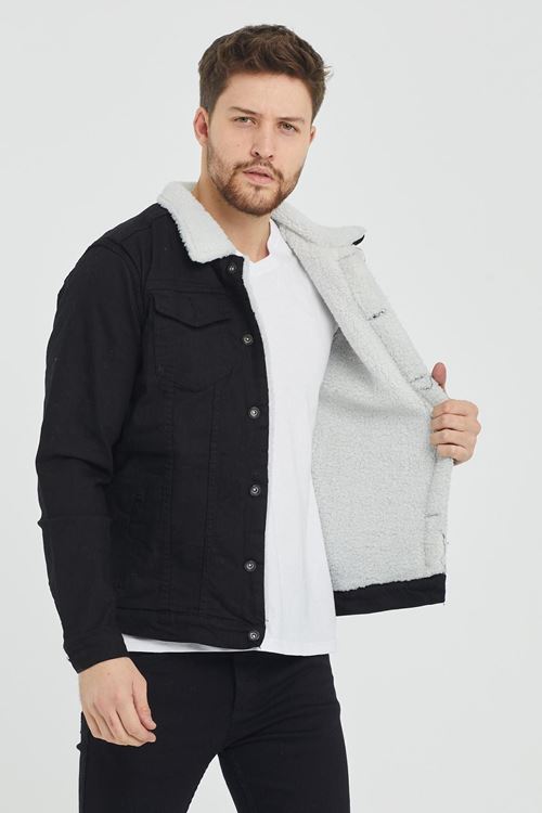 Erkek Siyah İçi Kürklü Kot Ceket
