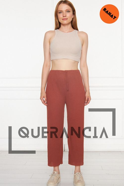 Kadın Kiremit Rahat Fitilli Pantolon