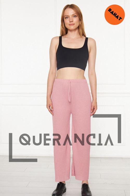 Kadın Siyah Rahat Fitilli Pantolon