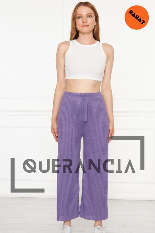 Kadın Mor Rahat Fitilli Pantolon