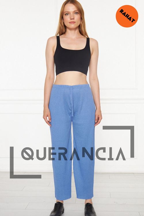 Kadın Siyah Rahat Fitilli Pantolon