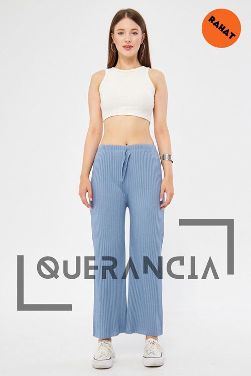 Kadın A.İndigo Rahat Fitilli Pantolon