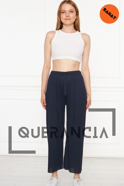 Kadın Lacivert Rahat Fitilli Pantolon