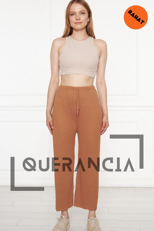 Kadın Camel Rahat Fitilli Pantolon