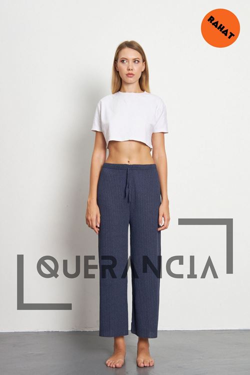 Kadın Siyah Rahat Fitilli Pantolon