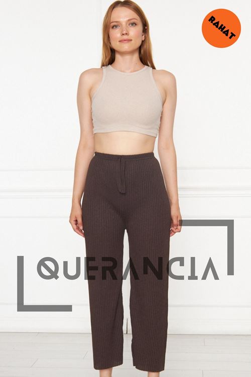 Kadın Kahve Rahat Fitilli Pantolon