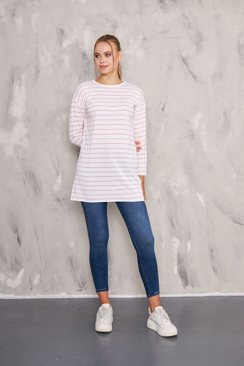 Kadın Pudra Düz Bisiklet Yaka Tesettür Tunik