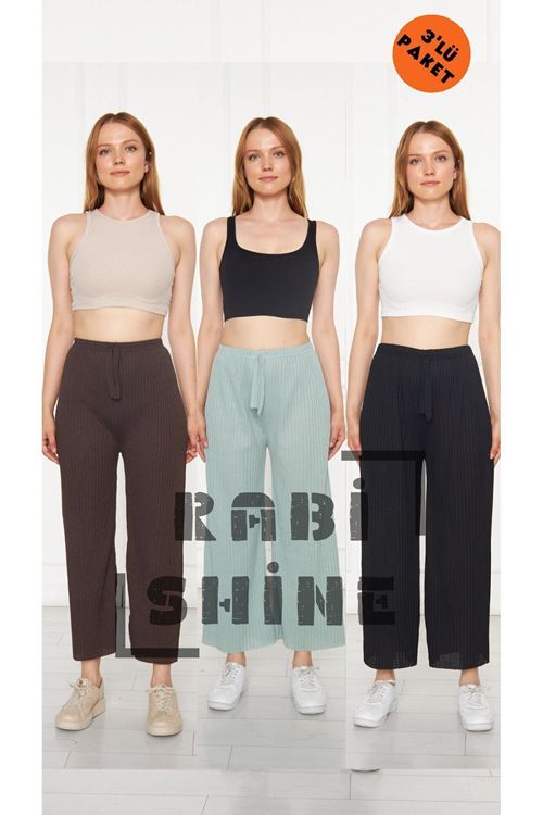 3'lü Kahve - Su Yeşili - Siyah Fitilli Rahat Eşofman, Gündelik Rahat Ev Giyim Eşofman Altı