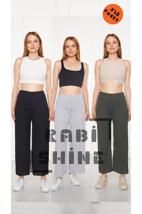 3'lü Siyah - Gri - Haki Fitilli Rahat Eşofman, Gündelik Rahat Ev Giyim Eşofman Altı