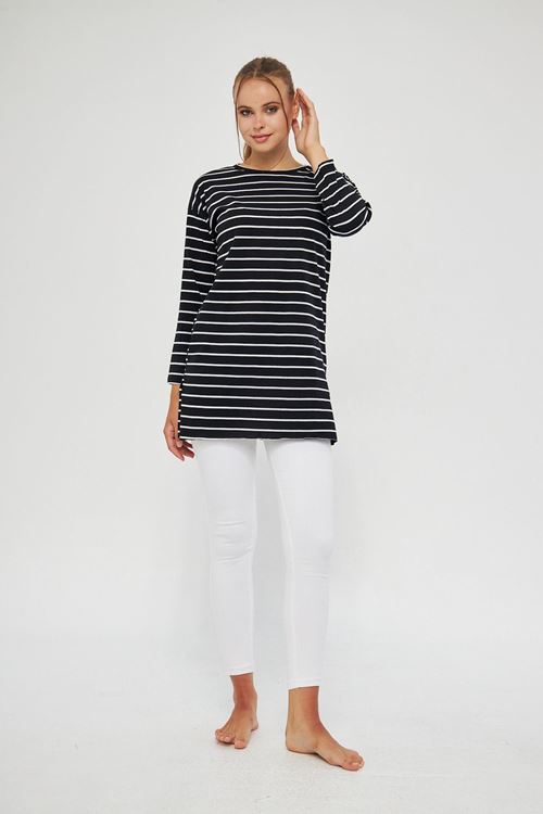 Kadın Siyah Düz Bisiklet Yaka Tesettür Tunik