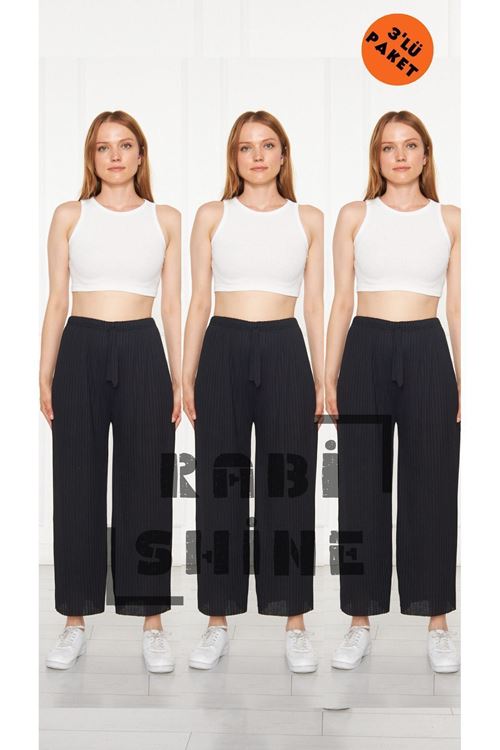 3'lü Siyah - Siyah - Siyah Fitilli Rahat Eşofman, Gündelik Rahat Ev Giyim Eşofman Altı