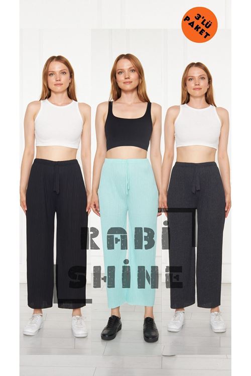 3'lü Siyah - Turkuaz - Antrasit Fitilli Rahat Eşofman, Gündelik Rahat Ev Giyim Eşofman Altı