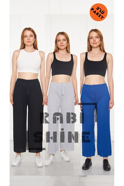 3'lü Siyah - Gri - Sax Fitilli Rahat Eşofman, Gündelik Rahat Ev Giyim Eşofman Altı