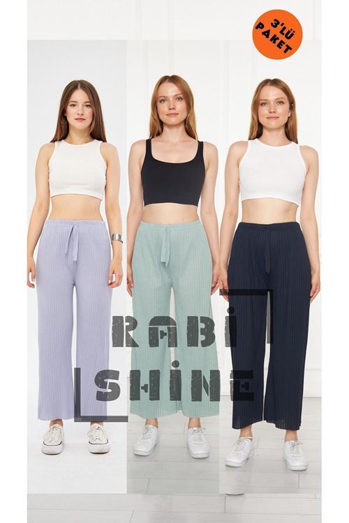 3'lü Krom - Su Yeşili - Lacivert Fitilli Rahat Eşofman, Gündelik Rahat Ev Giyim Eşofman Altı