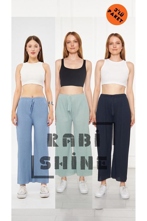 3'lü Su Mavisi - Su Yeşili - Lacivert Fitilli Rahat Eşofman, Gündelik Rahat Ev Giyim Eşofman Altı