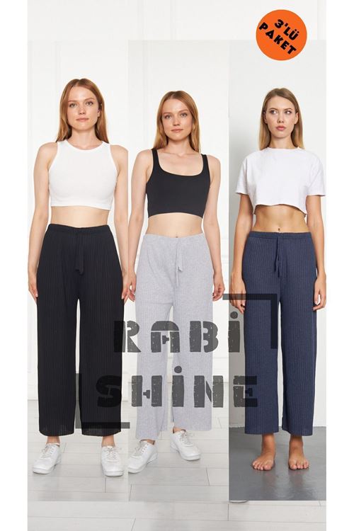 3'lü Siyah - Gri - K.İndigo Fitilli Rahat Eşofman, Gündelik Rahat Ev Giyim Eşofman Altı