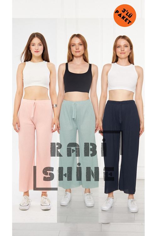 3'lü Somun - Su Yeşili - Lacivert Fitilli Rahat Eşofman, Gündelik Rahat Ev Giyim Eşofman Altı