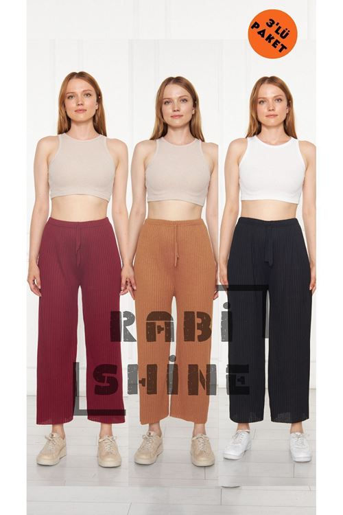 3'lü Bordo - Camel - Siyah Fitilli Rahat Eşofman, Gündelik Rahat Ev Giyim Eşofman Altı