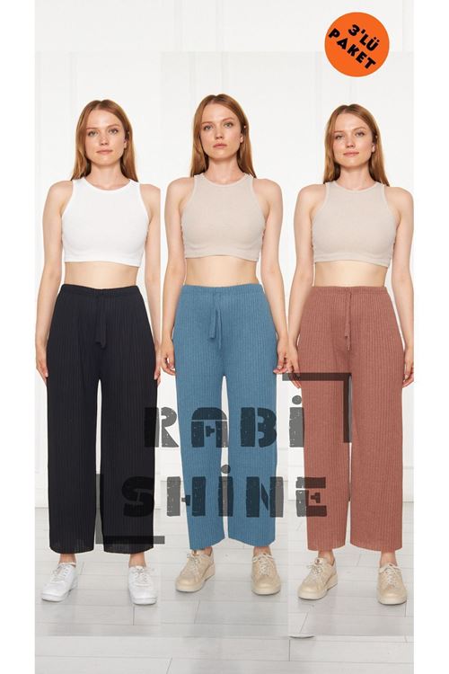 3'lü Siyah - Petrol - Toprak Fitilli Rahat Eşofman, Gündelik Rahat Ev Giyim Eşofman Altı