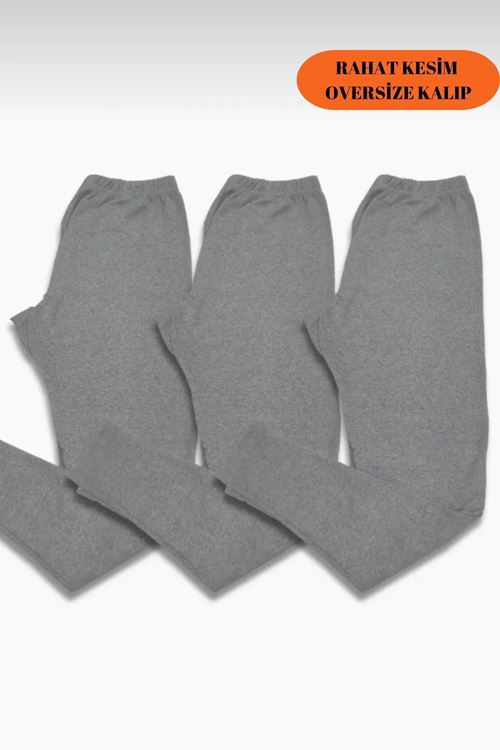 3' lü Erkek Gri Rahat İçlik Tayt, Pantolon Altı İçlik, İçlik Pijama, Kışlık İçlik Giyim