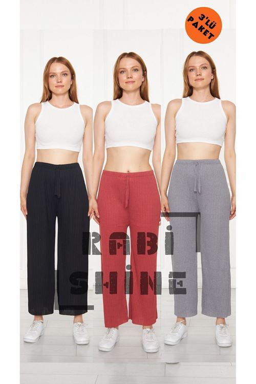 3'lü Siyah - Kiremit - Füme Fitilli Rahat Eşofman, Gündelik Rahat Ev Giyim Eşofman Altı