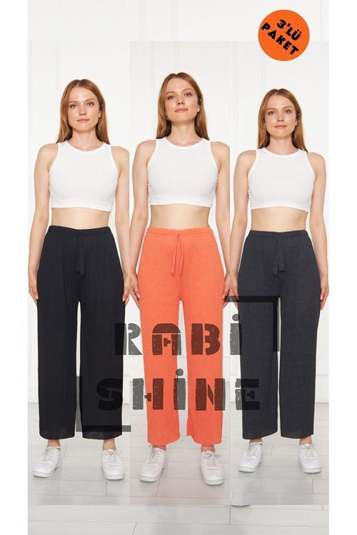 3'lü Siyah - Turuncu - Antrasit Fitilli Rahat Eşofman, Gündelik Rahat Ev Giyim Eşofman Altı