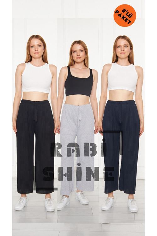 3'lü Siyah - Gri - Lacivert Fitilli Rahat Eşofman, Gündelik Rahat Ev Giyim Eşofman Altı
