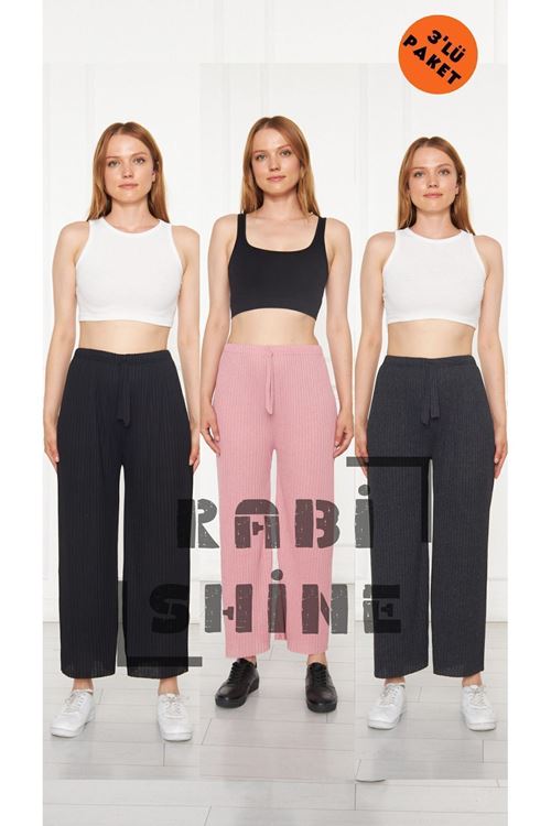 3'lü Siyah - Siyah - Pembe - Antrasit Fitilli Rahat Eşofman, Gündelik Rahat Ev Giyim Pijama