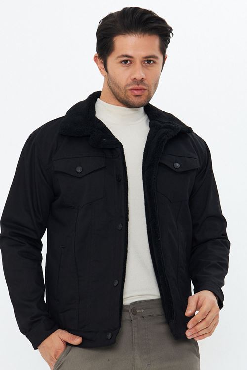 Erkek Siyah Kürklü Kot Ceket