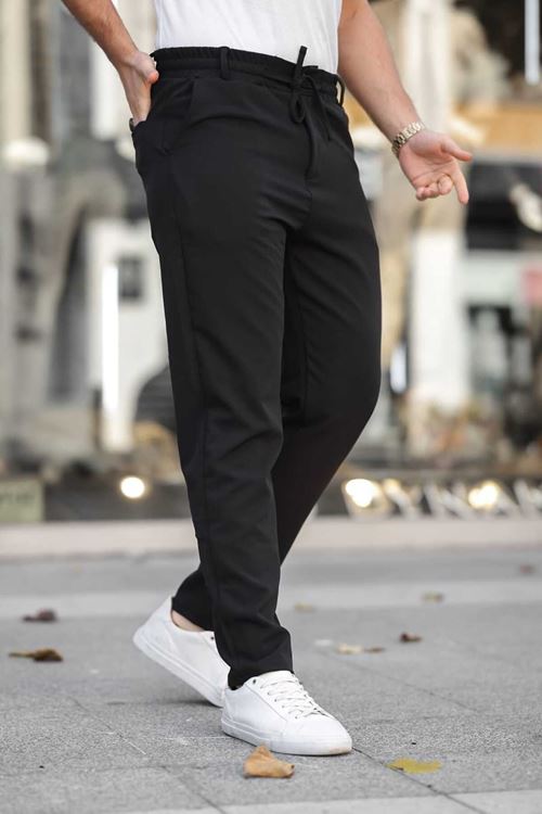 Erkek Siyah Jogger Bel Lastikli Duble Slim Fit Likralı Pantolon