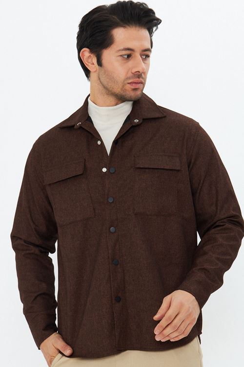 Erkek Kaplamalı Yün Effectli Örme Gömlek