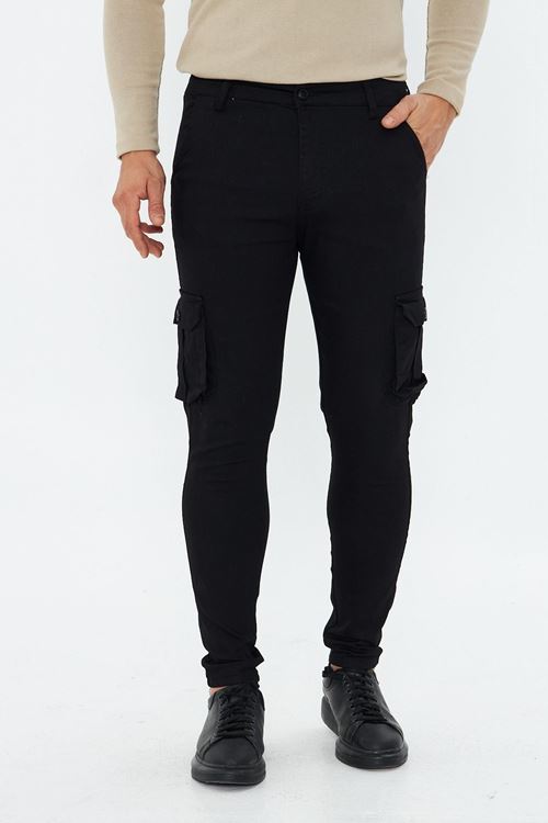 Erkek Slim Fit Yandan Cepli Bel Kemerli Düz Paça Esnek Kumaş Erkek Kargo Pantolon