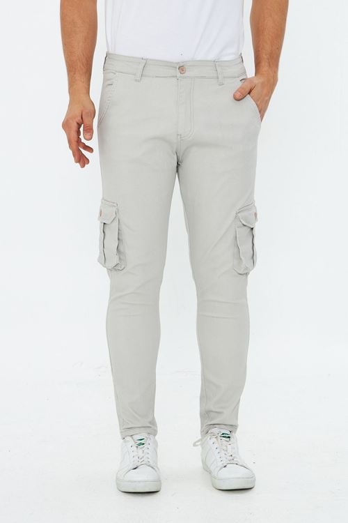 Erkek Slim Fit Yandan Cepli Bel Kemerli Düz Paça Esnek Kumaş Erkek Kargo Pantolon