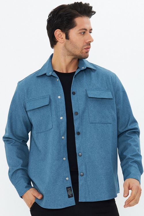 Erkek Kaplamalı Yün Effectli Örme Gömlek