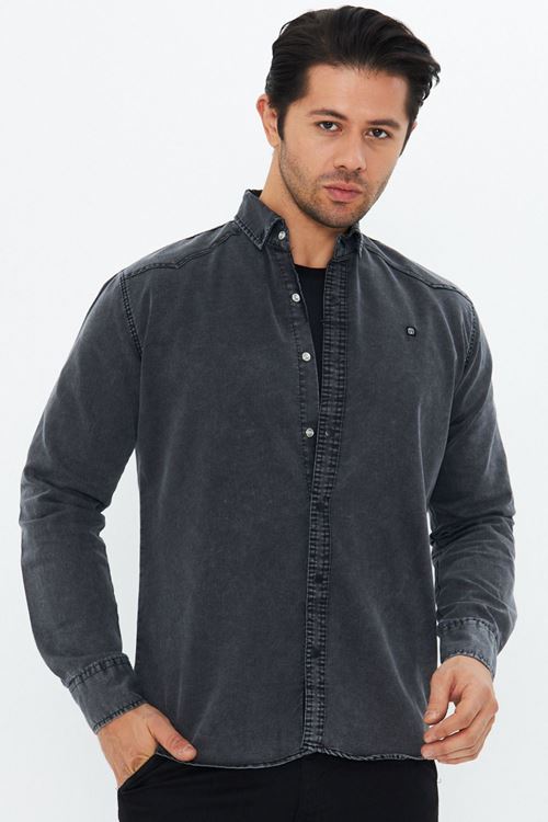 Erkek Slim Fit Cepsiz Dar Kalıp Pamuklu Kot Gömlek