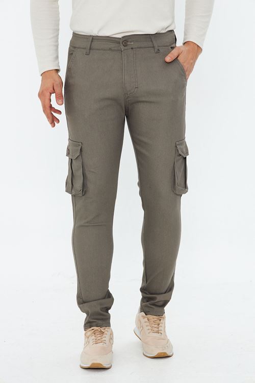 Erkek Slim Fit Yandan Cepli Bel Kemerli Düz Paça Esnek Kumaş Erkek Kargo Pantolon