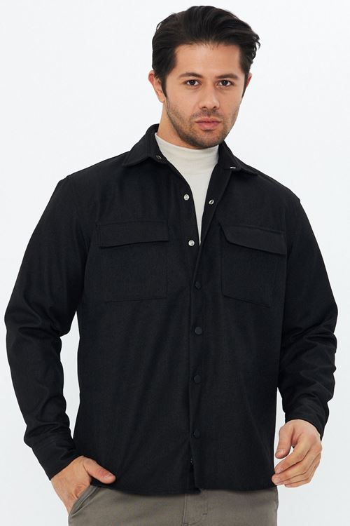 Erkek Kaplamalı Yün Effectli Örme Gömlek