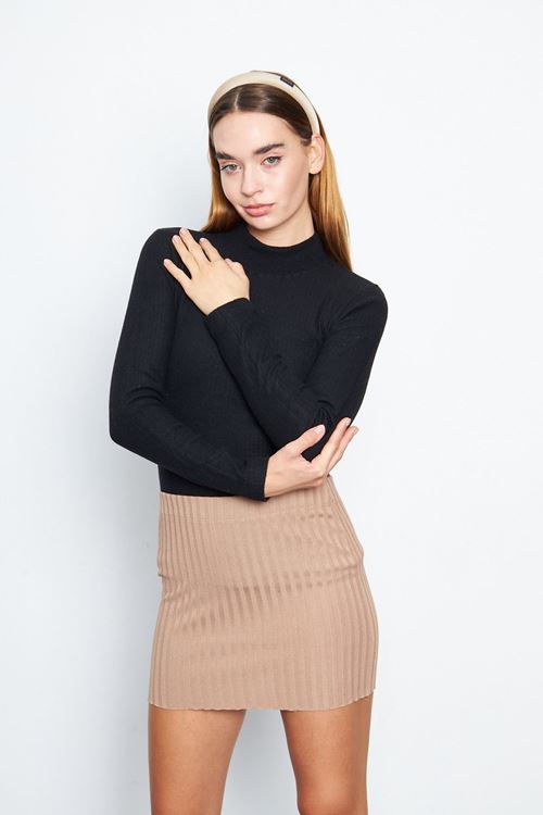 Kadın Siyah Yarım Balıkçı Yaka İnterlok Uzun Kollu Slim Bluz