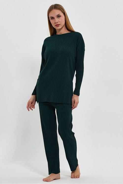 Kadın Zümrüt Kadın Fitilli Raporlu & Eşofman, Gündelik Ev Giyim Pijama Takımı