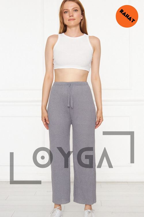 Kadın Pantolon Füme Fitilli Raporlu Gündelik Pantolon & Eşofman