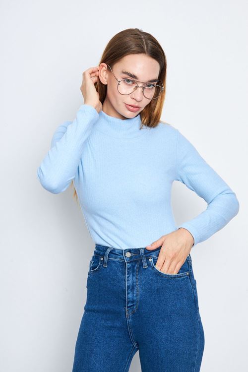 Kadın Yarım Balıkçı Kışlık Yaka Uzun Kollu Slim Bluz